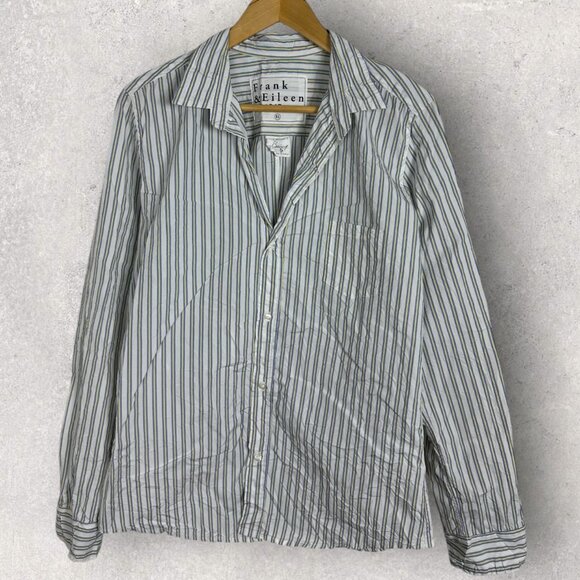 Frank & Eileen Size XL Button Down Barry Shirt Womens Blue White Striped Cotton - Picture 1 of 12